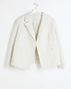 River Island Plus stone faux leather quilted blazer< Plus