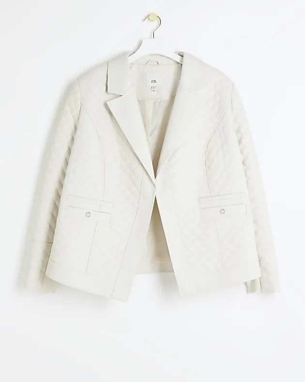 River Island Plus stone faux leather quilted blazer< Plus
