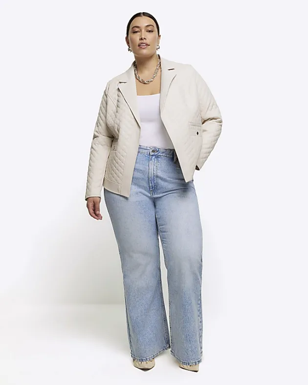 River Island Plus stone faux leather quilted blazer< Plus