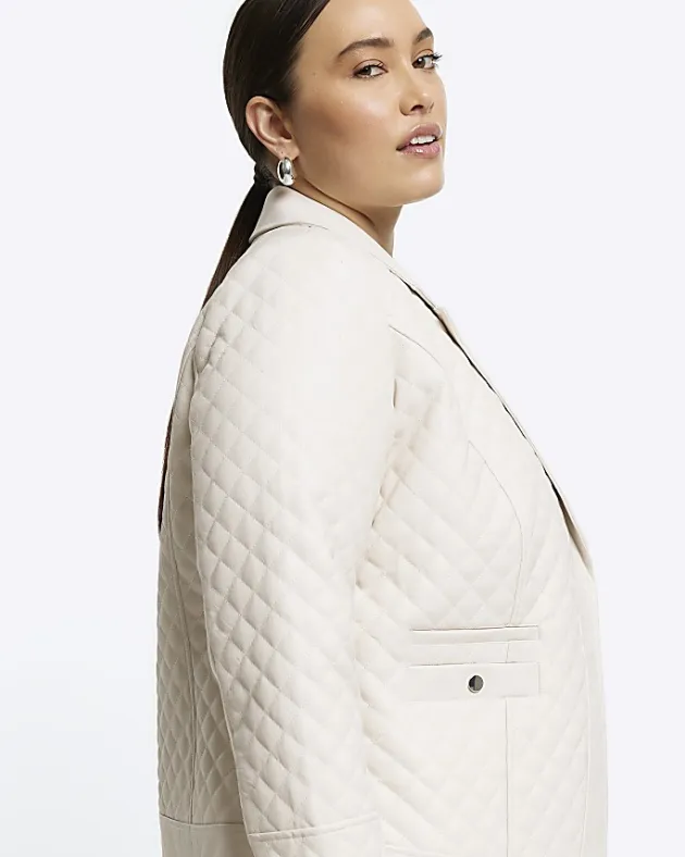River Island Plus stone faux leather quilted blazer< Plus