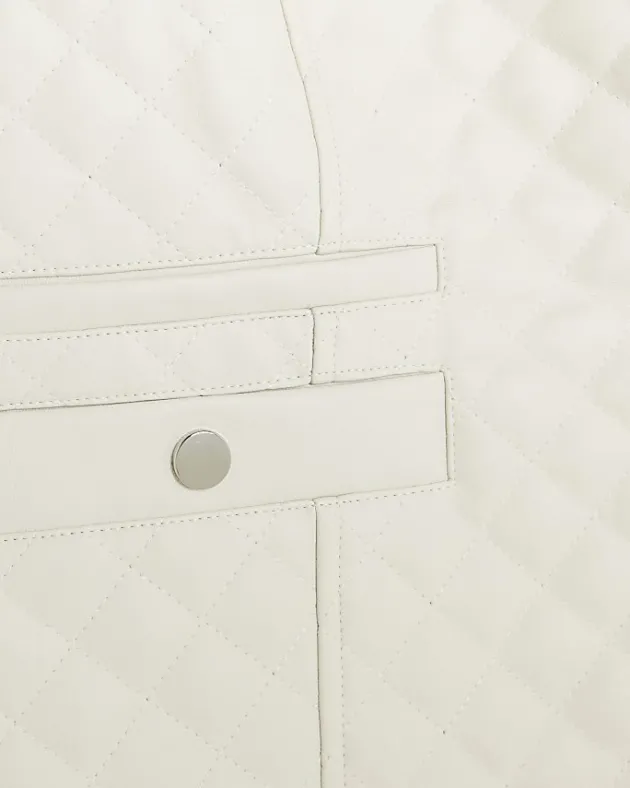 River Island Plus stone faux leather quilted blazer< Plus