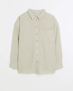 River Island Plus stone oversized shirt with linen< Plus