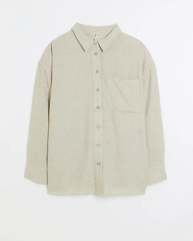 River Island Plus stone oversized shirt with linen< Plus