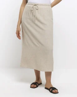 River Island Plus stone skirt with linen< Plus