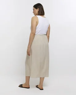 River Island Plus stone skirt with linen< Plus