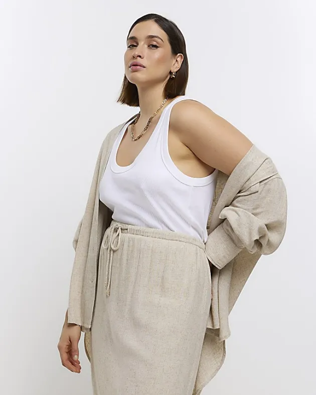 River Island Plus stone skirt with linen< Plus