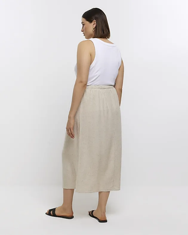 River Island Plus stone skirt with linen< Plus