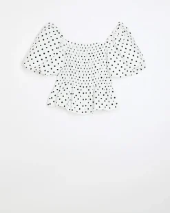 River Island Plus Polka Dot Shirred Bardot Top< Plus