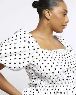 River Island Plus Polka Dot Shirred Bardot Top< Plus
