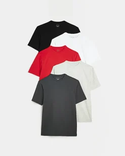 River Island multipack of 5 muscle fit t-shirts< Essentials