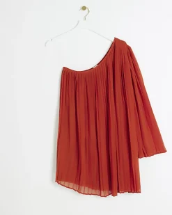 River Island Red plisse one shoulder shift mini dress< Dresses