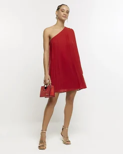 River Island Red plisse one shoulder shift mini dress< Dresses