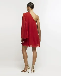 River Island Red plisse one shoulder shift mini dress< Dresses