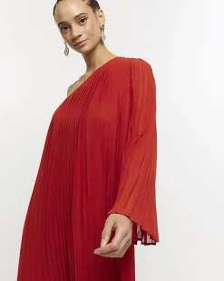 River Island Red plisse one shoulder shift mini dress< Dresses