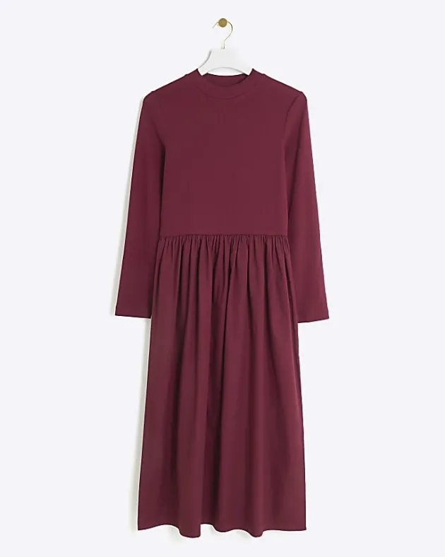 River Island rib long sleeve smock midi dress< Dresses