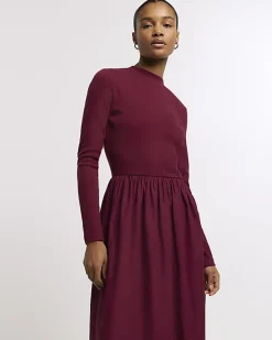 River Island rib long sleeve smock midi dress< Dresses