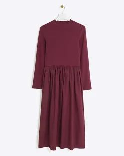 River Island rib long sleeve smock midi dress< Dresses