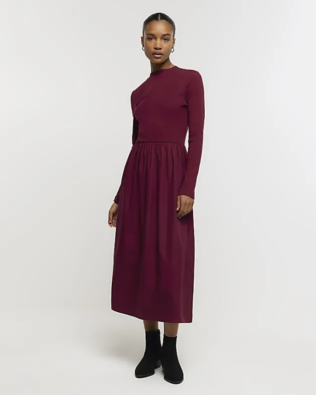 River Island rib long sleeve smock midi dress< Dresses