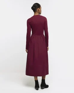 River Island rib long sleeve smock midi dress< Dresses