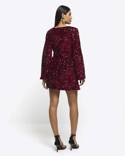 River Island sequin tie waist shift mini dress< Dresses