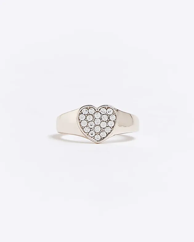 River Island Rose gold heart diamante ring< Jewellery
