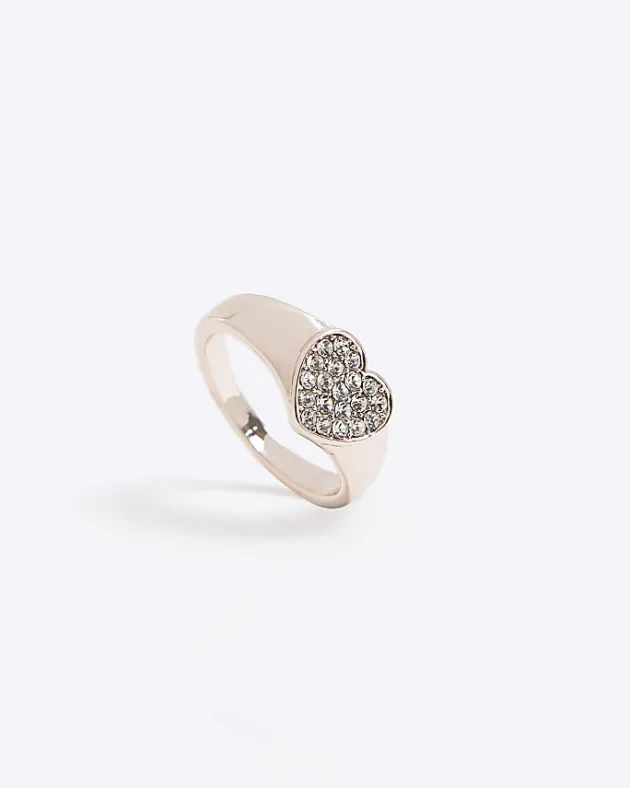 River Island Rose gold heart diamante ring< Jewellery