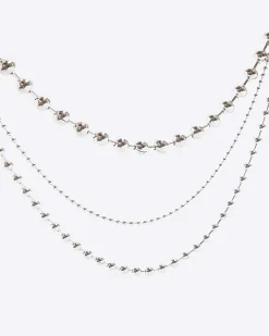 River Island Silver Ball Chain Multirow Necklace< Jewellery