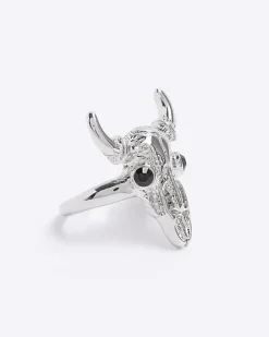 River Island Silver Bull Head Ring< Jewellery & Watches