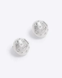 River Island Silver chunky diamante stud earrings< Jewellery