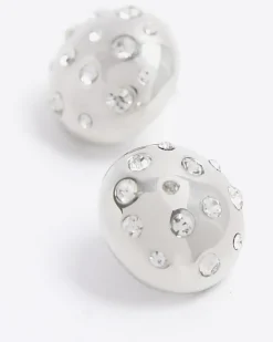 River Island Silver chunky diamante stud earrings< Jewellery