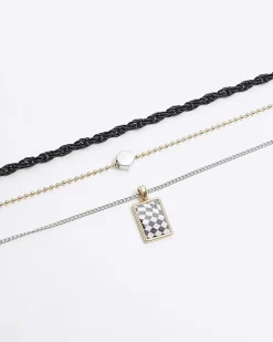 River Island Silver colour checkerboard multirow necklace< Jewellery & Watches