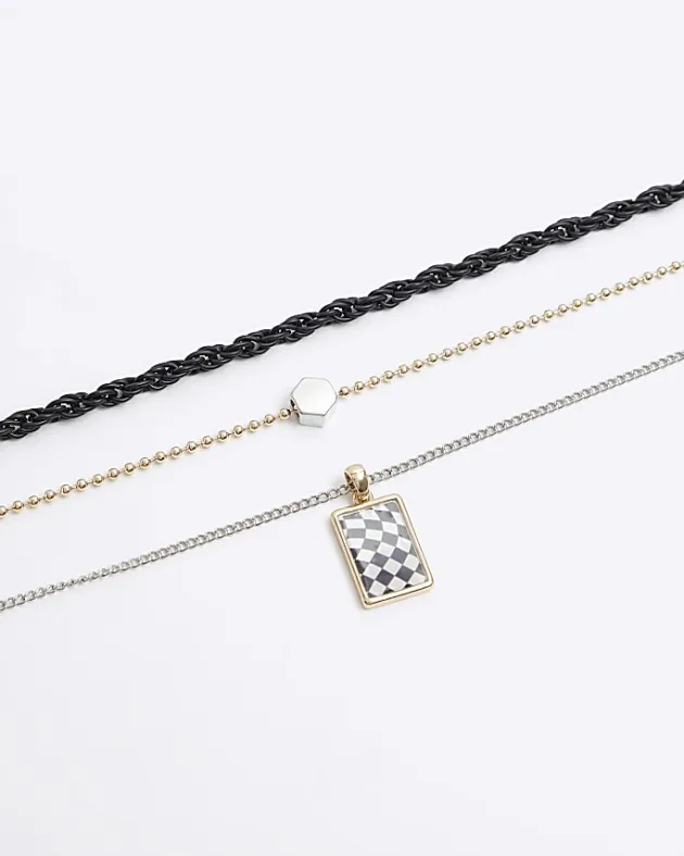 River Island Silver colour checkerboard multirow necklace< Jewellery & Watches