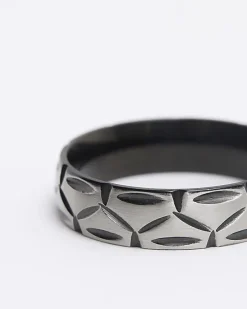 River Island Silver colour stainless steel texture ring< Jewellery & Watches