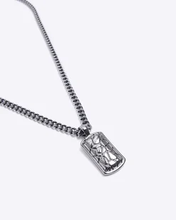 River Island Silver CRACKLE DOG TAG NECKLACE< Jewellery & Watches