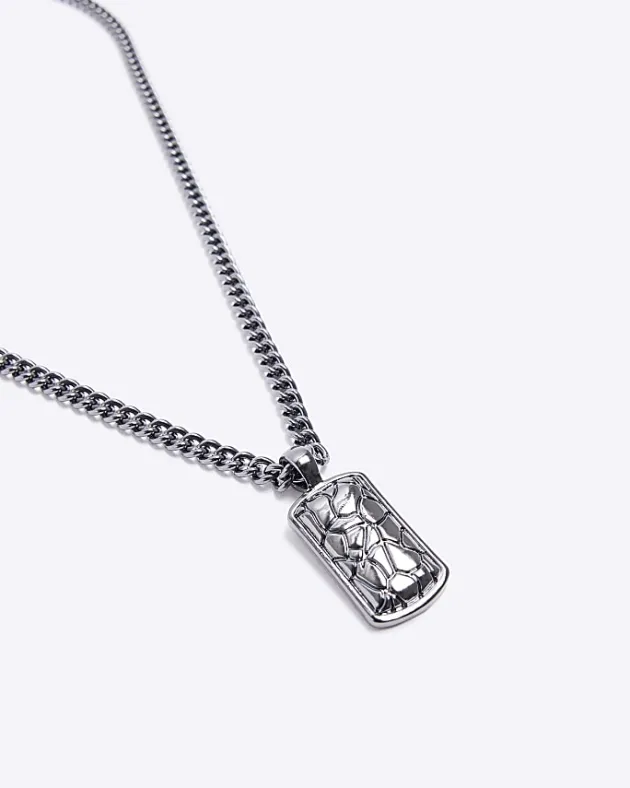 River Island Silver CRACKLE DOG TAG NECKLACE< Jewellery & Watches