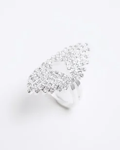 River Island Silver Crystal Large Ring< Jewellery