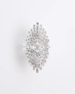 River Island Silver Crystal Large Ring< Jewellery