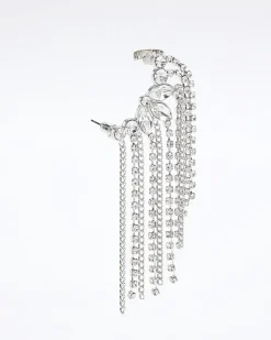 River Island Silver Diamante Drape Ear Climber< Jewellery