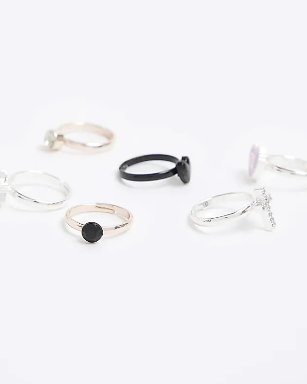 River Island Silver heart ring 6 pack< Accessories & Jewellery
