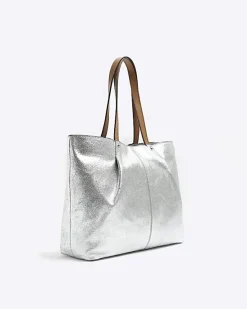 River Island Silver leather metallic shopper bag< Bags, Purses & Luggage