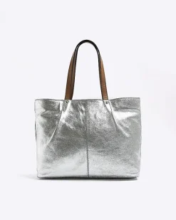 River Island Silver leather metallic shopper bag< Bags, Purses & Luggage