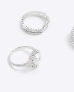 River Island Silver Pearl Ring Multipack< Jewellery
