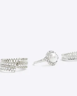 River Island Silver Pearl Ring Multipack< Jewellery