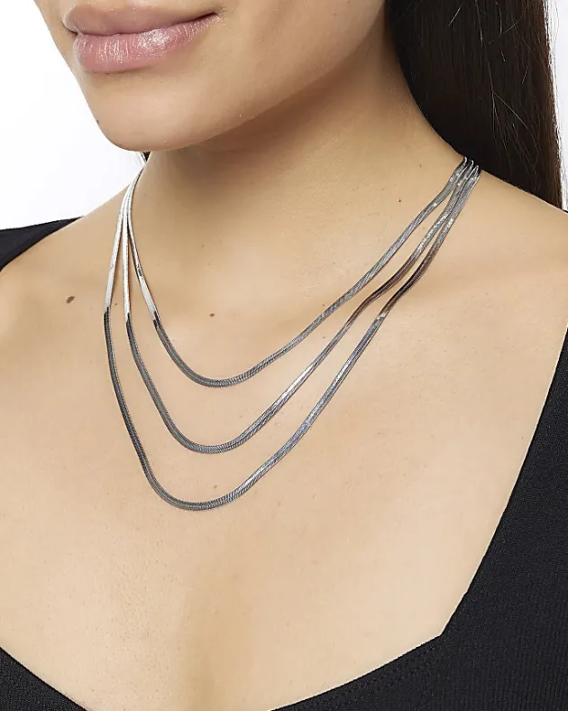 River Island Silver Sleek Multirow Necklace< Jewellery