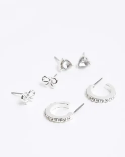 River Island Silver stud and hoop earrings 9 pack< Accessories & Jewellery