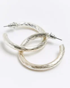 River Island Silver textured hoop earrings< Jewellery