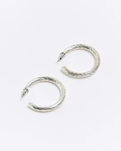 River Island Silver textured hoop earrings< Jewellery