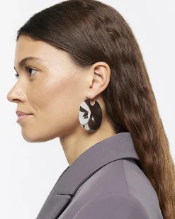 River Island Silver Textured Hoop Earrings< Jewellery