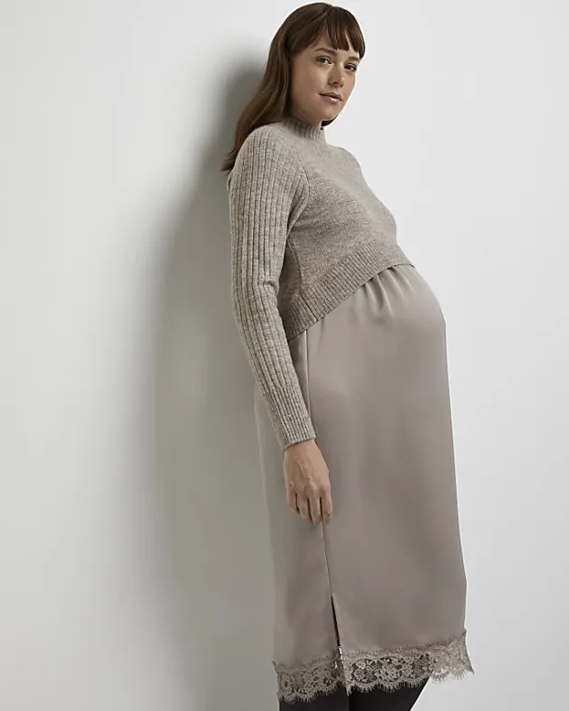 River Island Stone 2 in 1 maternity midi dress< Maternity