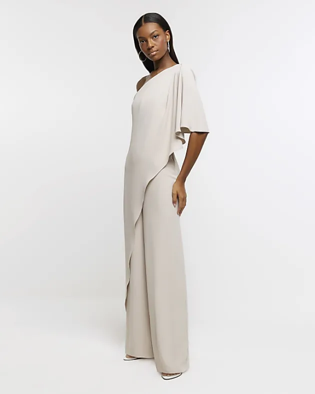 River Island Stone cape wide leg jumpsuit< Jumpsuits & Playsuits